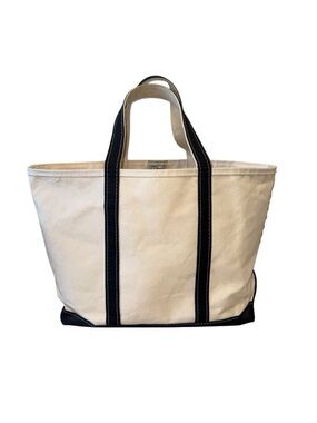 L.L. Bean 80s 90s Vintage Large Cream Black Canvas Boat and Tote Bag Structured